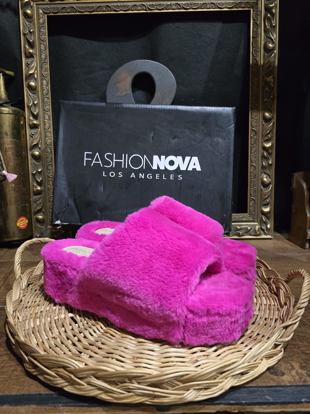 Fashion Nova Hot Pink Fuzzy Platform Slide - Women's Size 7.5